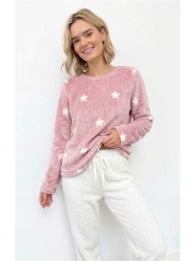 Fuzzy Star Print Soft Pullover Sweater Size S